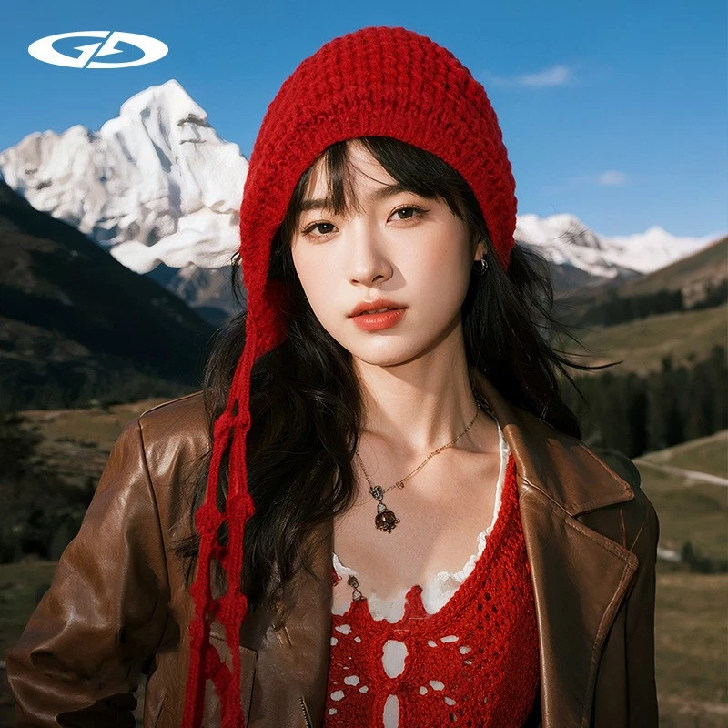 Winter Knit Hat with Tassel Earflap Hat Knitted Slouchy Beanie Fashion Skull Cap - Image 4 of 4