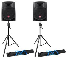  2 Rockville RPG12 12" Powered 800 Watt DJ PA Speakers Crank-Up Speaker Stands