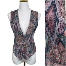 Vintage Backroad Blues Tapestry Vest Women M Southwestern Ikat 90s Boho Western