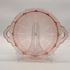 Jeannette Glass Cherry Blossom Pink Depression Glass Handled Tray Cake Plate 193