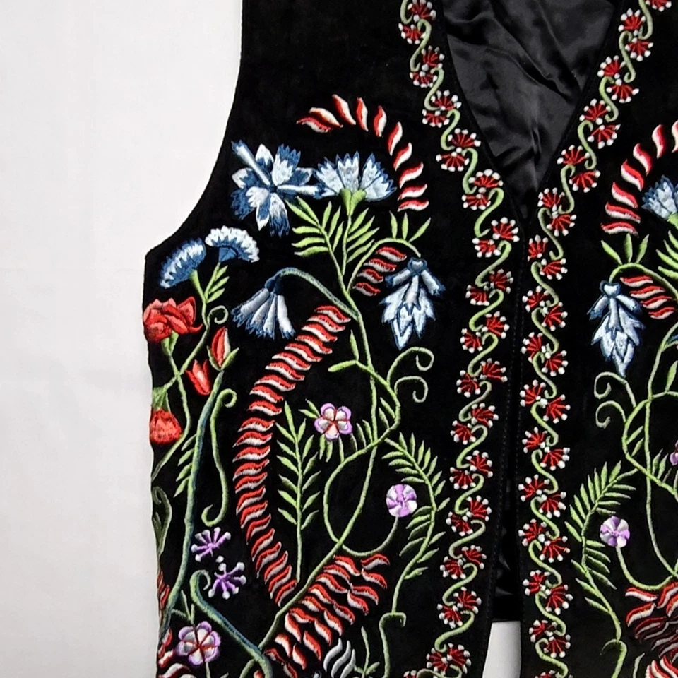 Chaleco Cedros Vintage Floral Bordado Para Mujer Pequeño Negro Boho Chic Top Foto 2 de 4