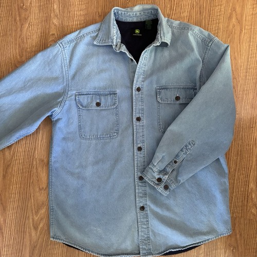 VTG John Deere Denim Shirt Fleece Lined  Large Farm Outdoors Jacket