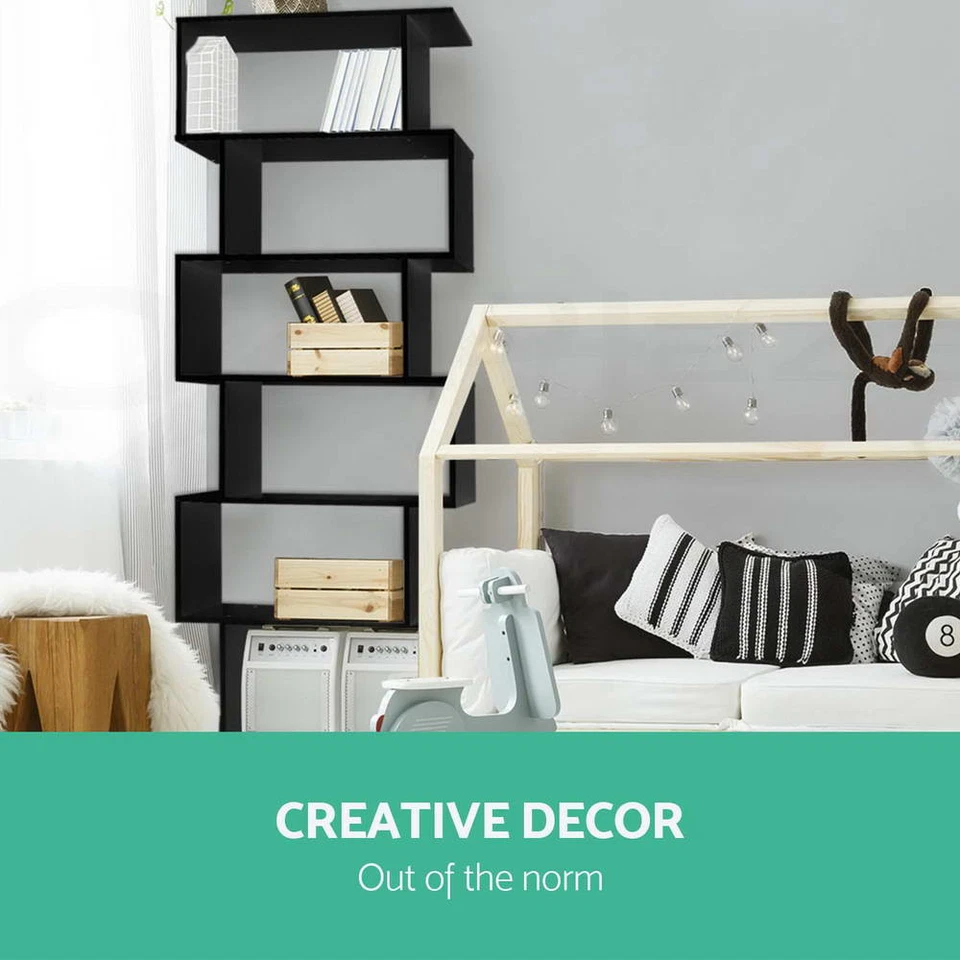 Artiss Bookshelf 6 Tiers Display Book Shelves Storage Stand Bookcase Black RIVA - image 3 of 4