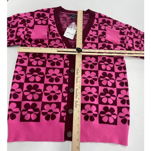 Forever 21 Sweater Womens Small Pink Azalea Merlot Cardigan Floral Button Retro - Picture 5 of 8