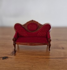 Doll's House 1/12 Scale Victorian Style Mahogany Settee - Velvet Seat  Pre Owned