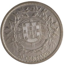 1916 Portugal .835 Silver 20 Centavos Liberty Head Uncirculated New Coin