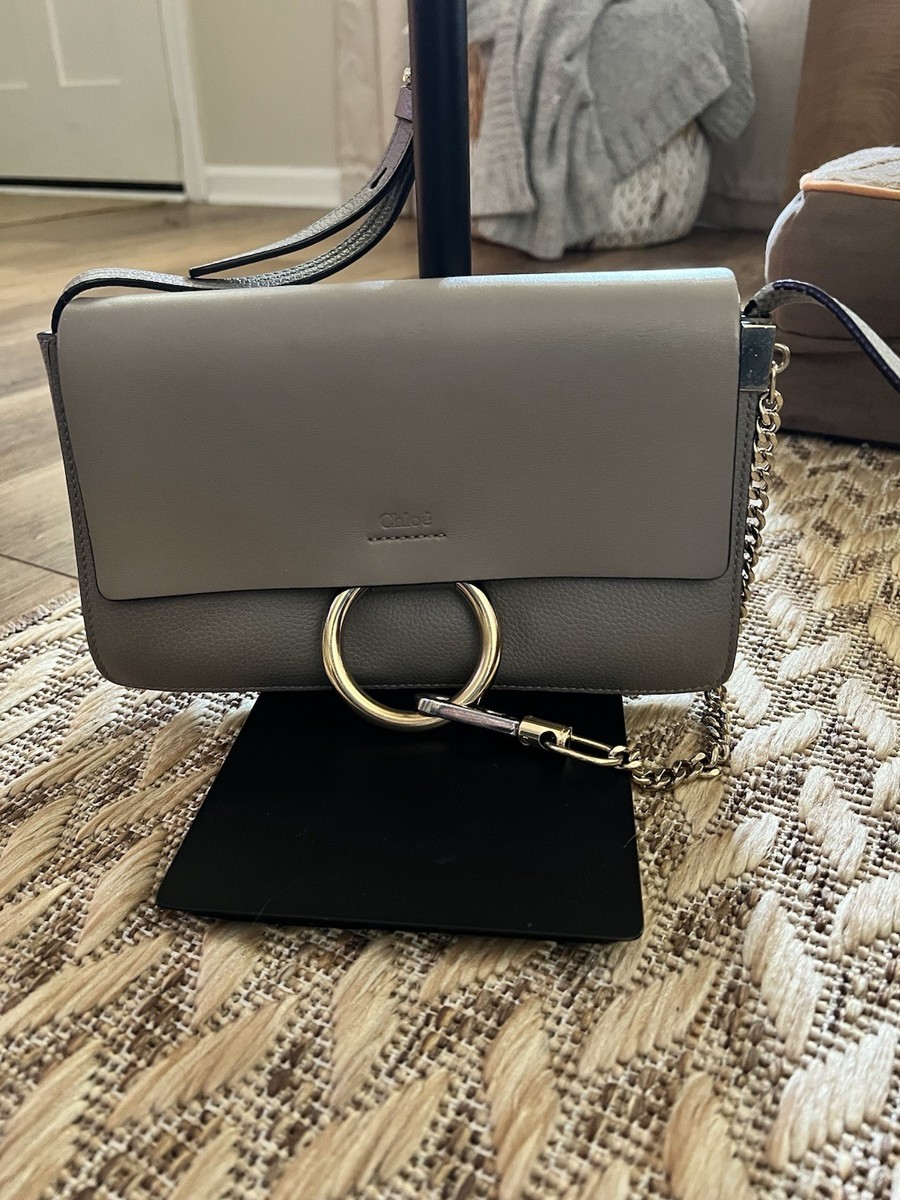 CHLOE Grained Calfskin Lambskin Small Faye Shoulder Bag Motty Grey