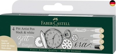 FABER-CASTELL 167151 - Tuschestift Pitt Artist Pen Black and White, 4er Set