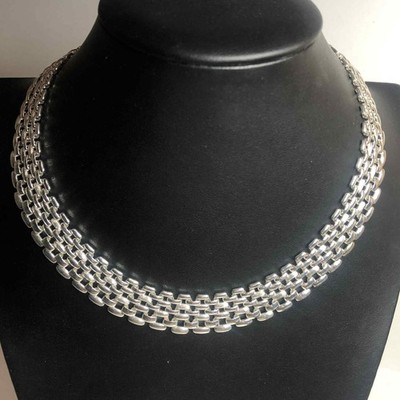 6582 NAPIER Signed silver tone mesh collar Necklace 16'' long