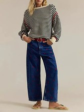 Dropped Shoulders Oversized Knit Sweater Pullover in Stripe Size Medium