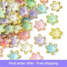 100 Pcs Colorful Acrylic Flower Bead Caps Plastic Floral End Beads Caps for DIY