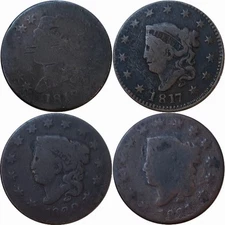 Lot Of 4 Large Cents 1812 1817 1820 1821 Liberty Classic & Matron Head Copper 1c