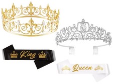 2 Sets Prom King and Queen Crowns Birthday Wedding Halloween Costum... Fast Ship