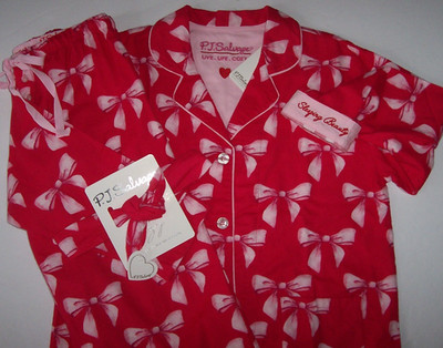 NWT PJ Salvage Cherry Red/Pink Bows SLEEPING BEAUTY Cotton Flannel Pajama Set XL