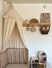 Bed Canopy with Ruffles Cotton Hanging Tent Frills Curtain Net for Baby Nurse...