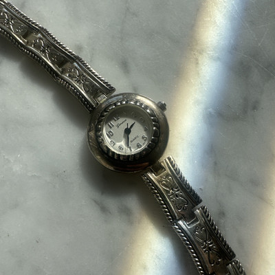 Geneva Round Silver Carved Bracelet Watch |Working 7.5  looks like a spoon iykyk