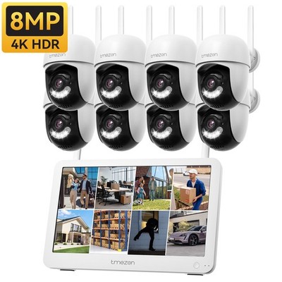 8MP 4K Wireless Wifi Security Camera System Audio PTZ CCTV 10CH NVR 12''Monitor