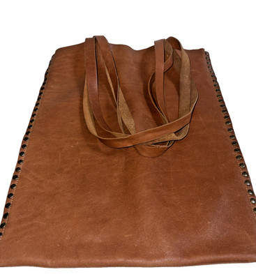 Eileen Fisher Brown Cognac Leather Studded Tote Bag