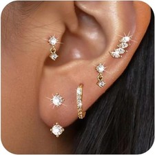 4 Pairs 14K Gold Stud Earrings for Women,Flat Back Earrings Dainty Small Gold Ho