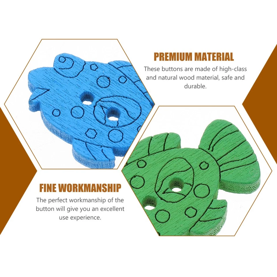 100pcs Wooden Fish Buttons Animal Buttons Wooden DIY Craft Sewing - Image 2 of 4