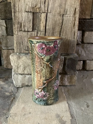 Weller Flemish 1920s Vintage Art Pottery Brown Floral Ceramic Flower Vase