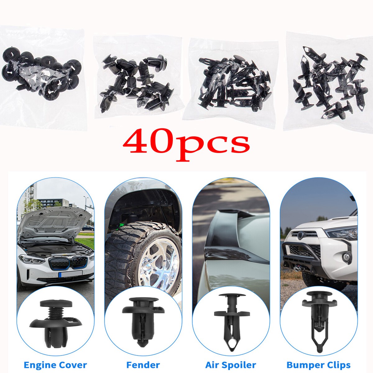 40-Piece Car Body Push Pin Rivet Retainer Clip Kit - Fits Honda, Toyota, Ford, GM & More