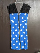 Polka dot Sleeveless blue dress with lace  for women Size S
