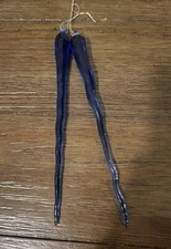 Icicles Blue Glass Hand Crafted Christmas Ornaments Twisted Design, Set of 12.