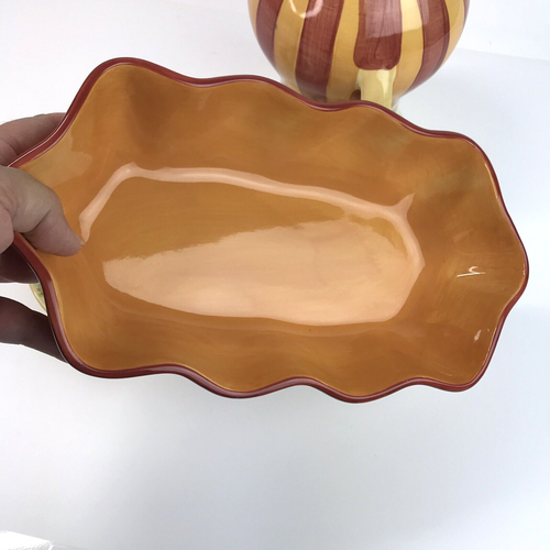 Gail Pittman Siena 3 Pc Serving Set Pitcher, Small Plate, Oval Ruffled Bowl - Picture 6 of 23
