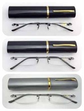 L63 Superb Quality Rimless Reading Glasses Flexible steel arms & Aluminum Case
