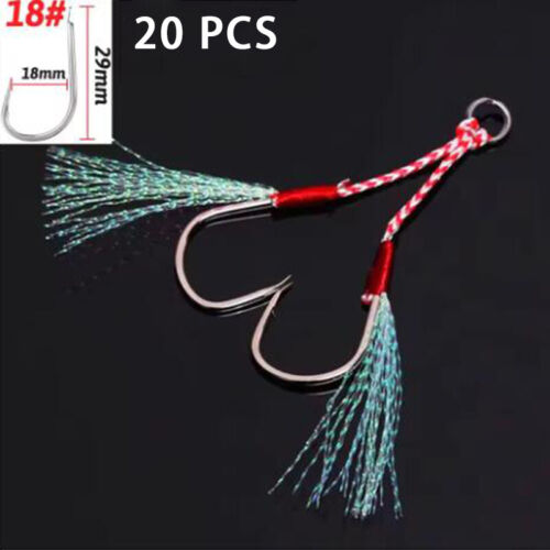 20pcs Iron Plate Hook Double Hook Feather Lure Fishing Tackle Sea Fishhook - Picture 17 of 32