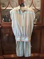 Louis Feraud 2 Piece Dress Vintage Silk Stripe Print Midi Size 8 Weiss-mint