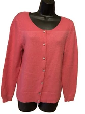 Apt 9 Woman’s  Coral Pink Angora blend Cardigan Sweater Rhinestone Buttons Sz L