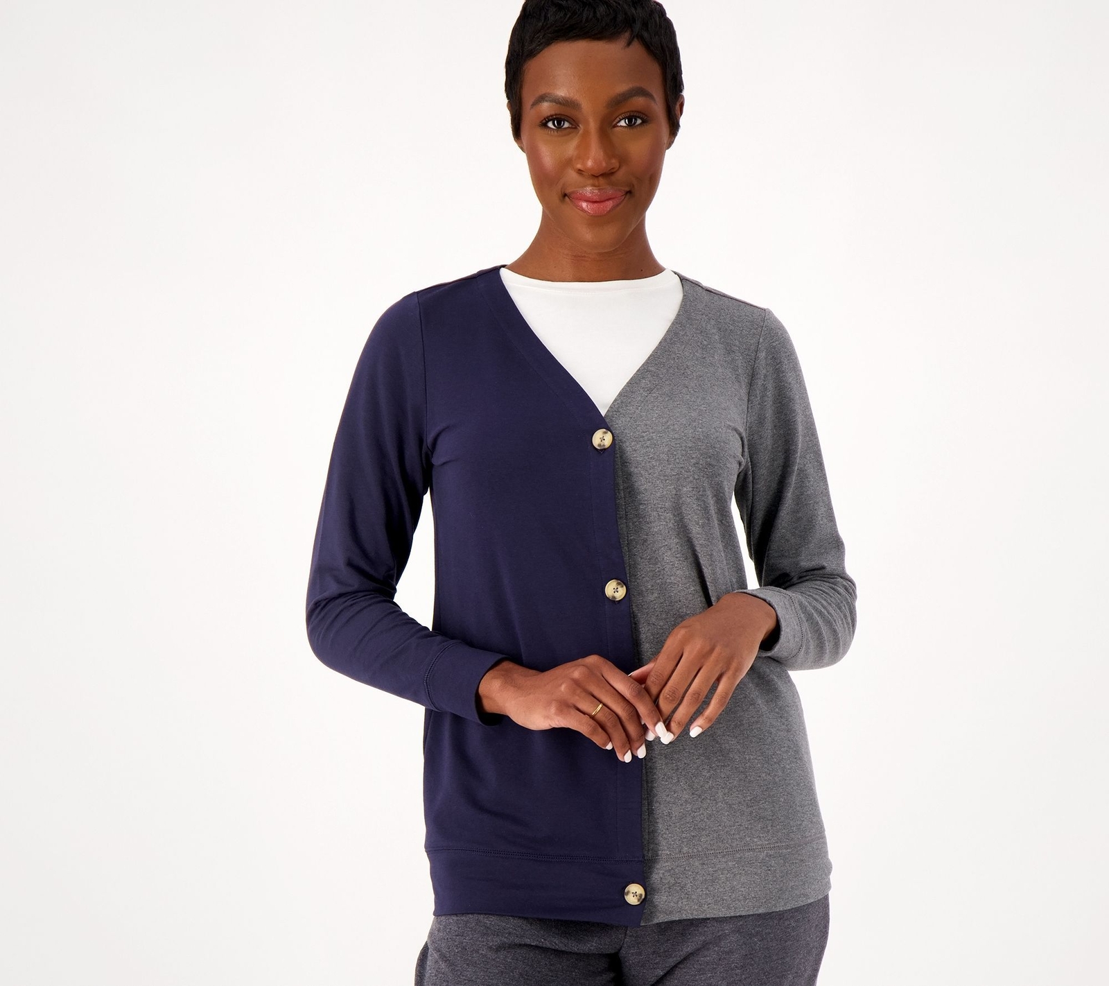 Belle by Kim Gravel Women's XS French Terry Split Gray Sweater Top A550623