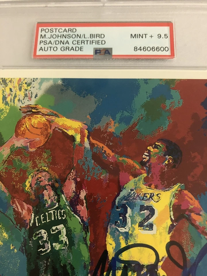 Magic Johnson Signed LeRoy Neiman Postcard Larry Bird Lakers PSA/DNA MINT 9.5 - Image 3 of 4