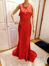 New Red Round Neck Sleeveless Solid Polyester/Lace Prom Wedding Maxi Dress M