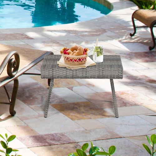 Folding Portable Outdoor Rattan Side Coffee Table Wicker Dining Garden Furniture - Picture 6 of 10