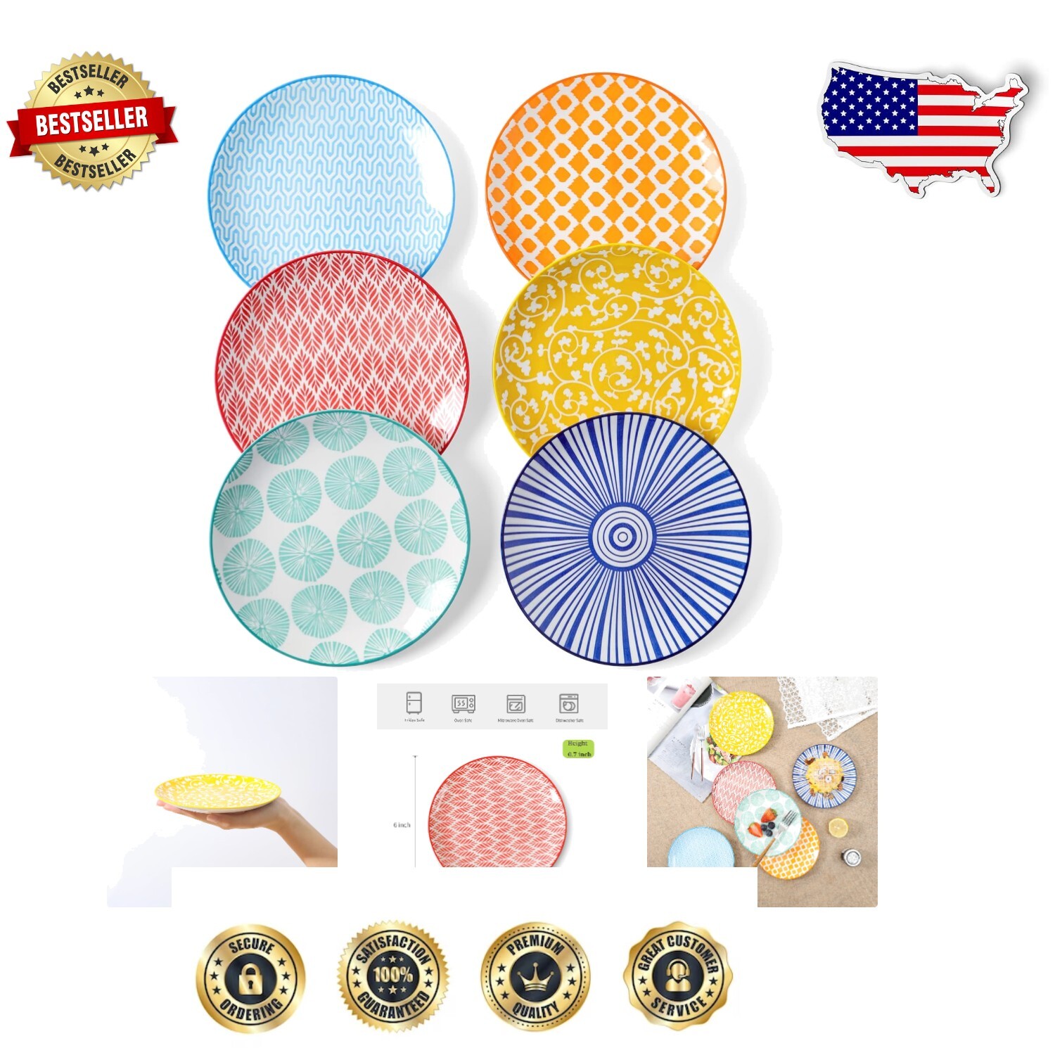 Sturdy 6-Piece Assorted Ceramic Mini Plates - Perfect for Appetizers & Desserts