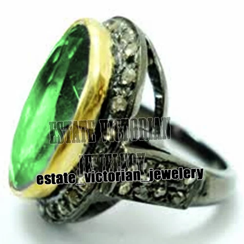 Victorian 1.85Ctw Rose Cut Diamond Emerald Studded Silver Gorgeous Ring Jewelry