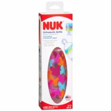NUK Bottle with Silicone Medium Flow Nipple, 0+ months, 10 oz - Wide-Neck - Pink