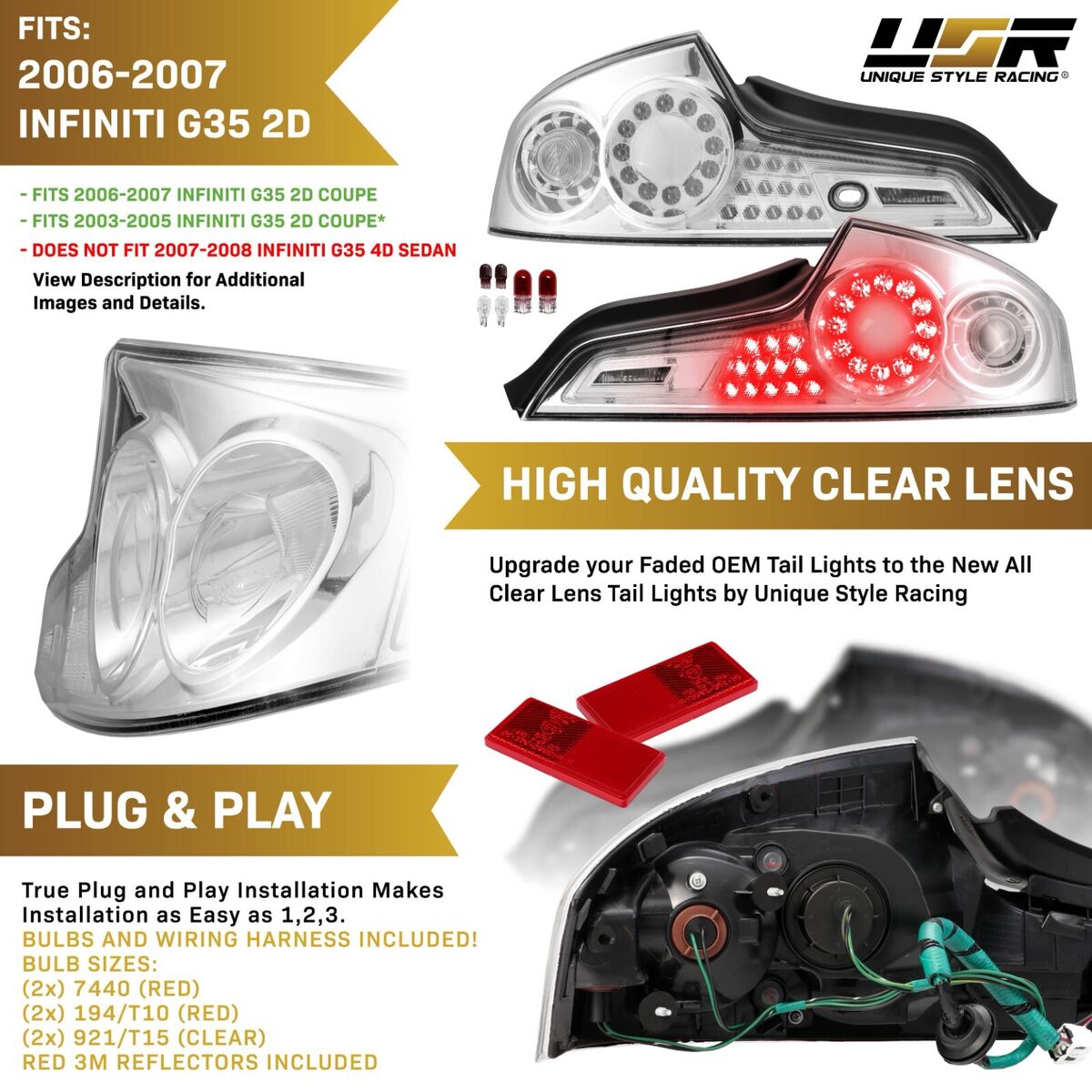 All Clear Tail Light Set Left + Right For 2006-2007 Infiniti All Clear Tail Light Set Left + Right For 2006-2007 Infiniti