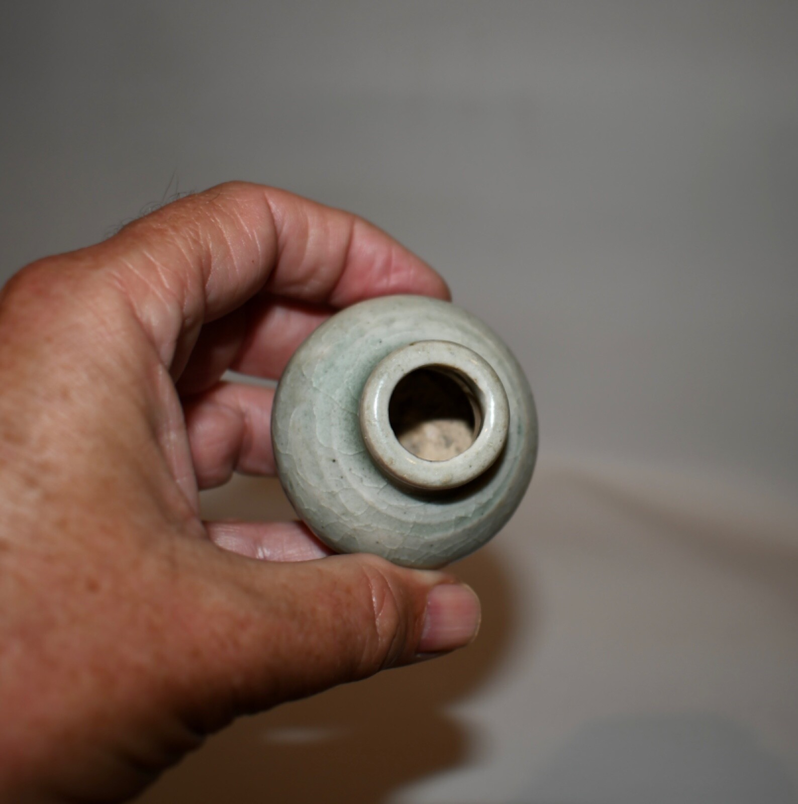 Antique Sawankhalok Period Ceramic Green Glazed Jarlet from Thailand