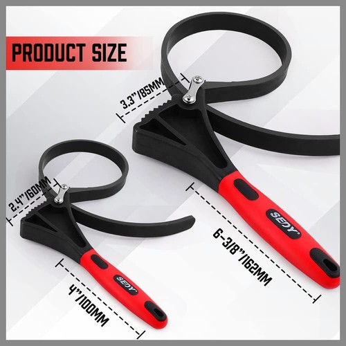 Rubber Strap Adjustable Wrench Set - 2-Piece Oil Filter Pipe Jar Opener 4"-6-3/ - Picture 3 of 8