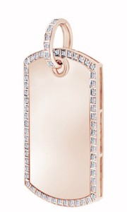 Authentic Dog Tag Pendant Round Cut Cubic Zirconia 14K Rose Gold Plated