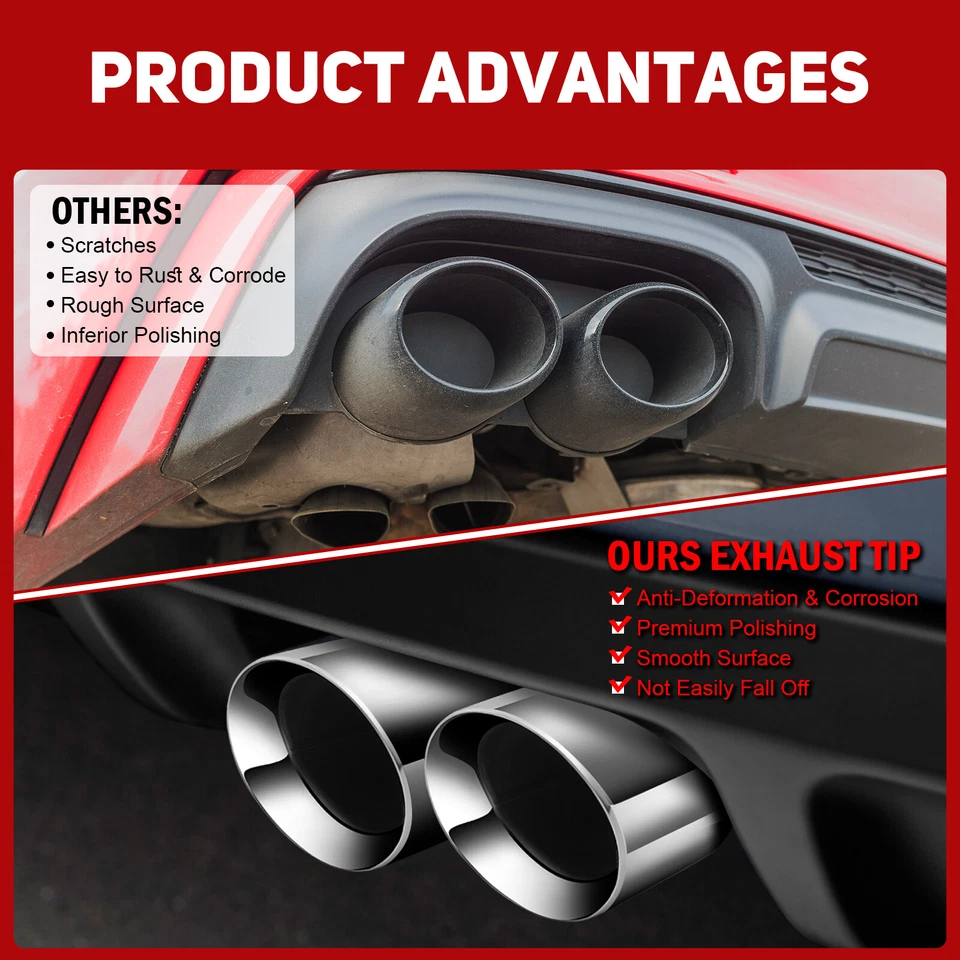 For Ford Mustang Shelby GT350 2X 9.5" Dual Exhaust Tip Pipe 2.5" inlet 3.5" Out - Image 3 of 4