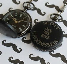 Personalized Monogrammed Black Pocket Watch - Groomsmen Gift