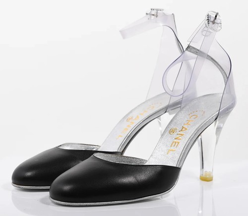 Chanel Black Clear Lucite Ankle Strap Pumps Size 37 With Box Black with Clear - Picture 2 of 10