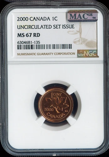 2000 Canada Small Cent 1C NGC MS67 RD - Quality