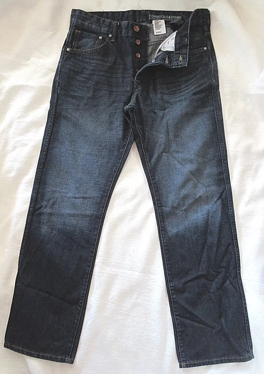H M Men s 32 X 32 Conscious BUTTON FLY Loose Regular Straight Dark