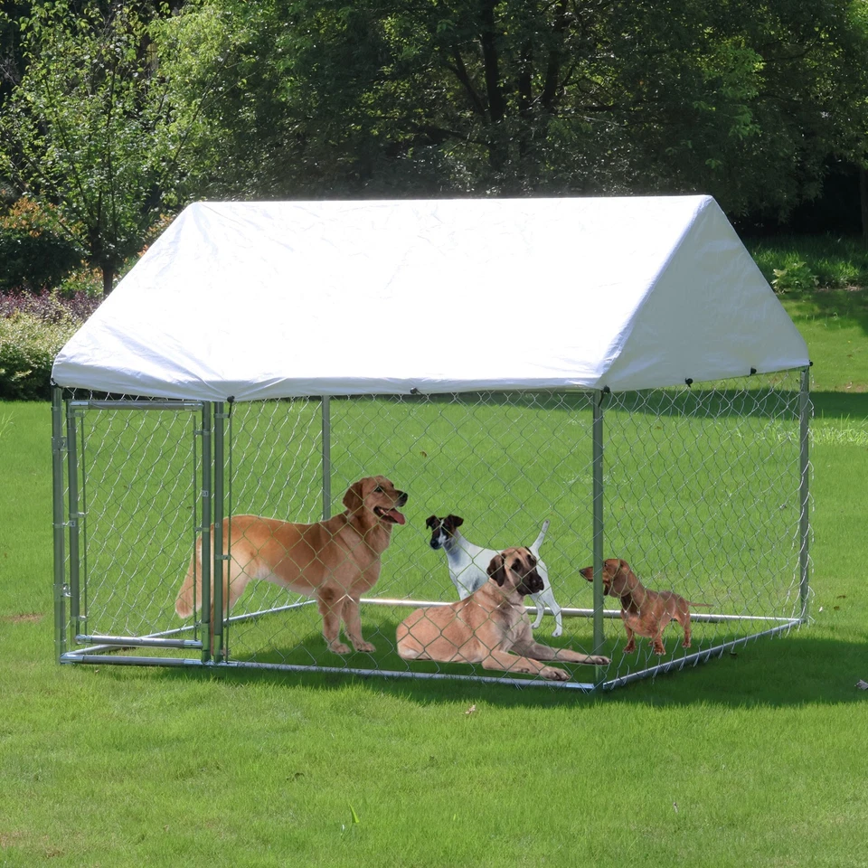WALNEST Outdoor Dog Kennel Metal Dog Fence Shade Cage Pet Run Coop House w/Cover Playpen
